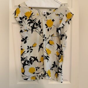 CAbi Women's Yellow and Black Floral Blouse